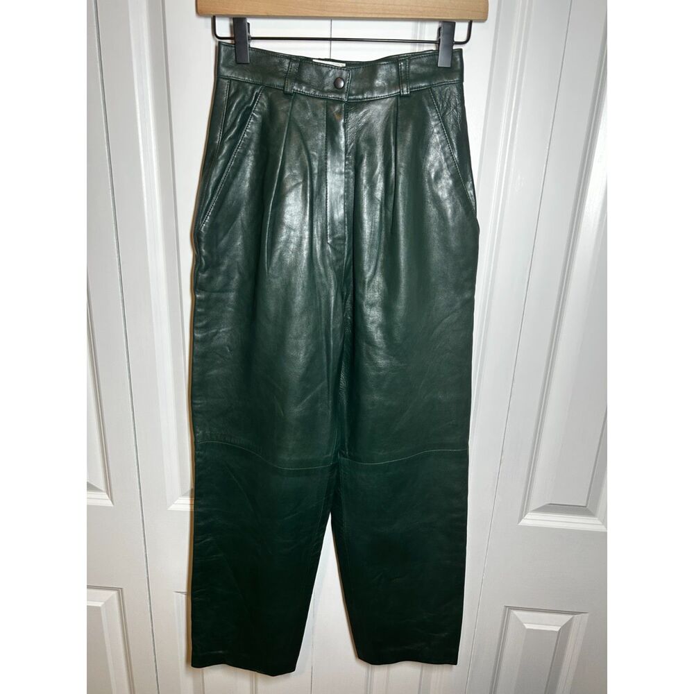Vintage Wilsons Leather Maxima Green Leather Pants High Waisted Trousers Size 4